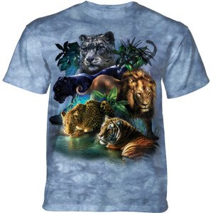 Pánské batikované triko The Mountain Big Cats Jungle - modrá Velikost: XXXL