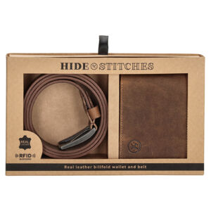 Dárkový set opasek a peněženka Hide & stitches Idaho - hnědý
