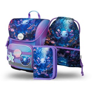 Školní 3 set - aktovka, penál, sáček BAAGL Ergo Axolotl - 19 L