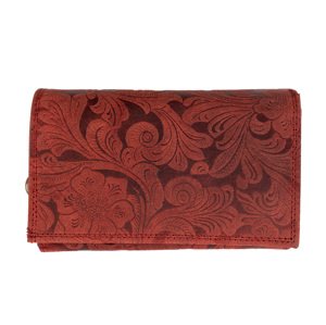 Kožená dámská střední peněženka WILD By Loranzo - červená - ornamenty