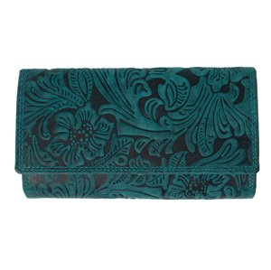 Kožená dámská velká peněženka WILD By Loranzo - zelená - ornament