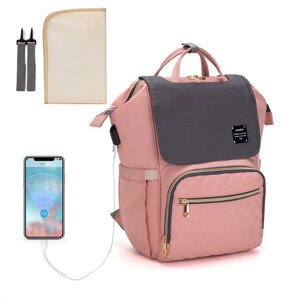(VADA) Multifunkční designový Mama batoh proti vykradení Lequeen - růžovo-šedý - PROHNUTÁ KLOPA