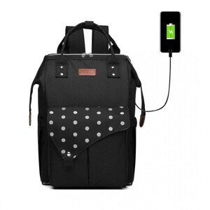 Kono Přebalovací batoh na kočárek Polka s USB portem - černý s puntíky