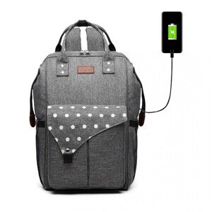 Kono Přebalovací batoh na kočárek Polka s USB portem - šedý s puntíky