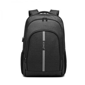 Kono (VADA) Chytrý batoh se zabudovaným USB portem Freddy - černý - 25L - NEPROŠITÝ ZIP