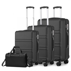 KONO Set 3 cestovních kufrů s horizontálním designem 44L/66L/96L a cestovní tašky 20L - černá