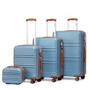 KONO Set 4 kabinových zavazadel s horizontálním designem - ABS - modro hnědá - 10L/44L/66L/96L