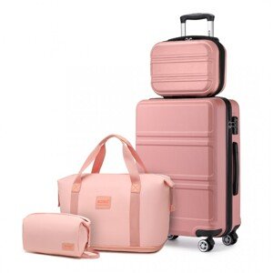 KONO Sada 2 ABS kufrů s víkendovou a kosmetickou taškou - nude/růžová