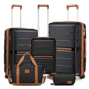 British Traveller sada 5 kusů cestovních kufrů a zavazadel - černo-hnědá - 36/60/92L