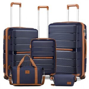 British Traveller sada 5 kusů cestovních kufrů a zavazadel - navy-hnědá - 36/60/92L