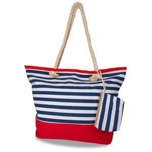 Letní plážová taška - modro bílá s červeným pruhem