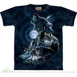 Pánské batikované triko The Mountain - Vlci vyjící na měsíc - tmavě modrá Velikost: XXXL