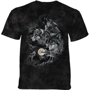 Pánské batikované triko The Mountain - Mountain Trio Moon - vlci - černé Velikost: XXXL