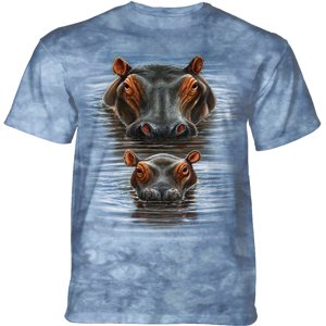 Pánské batikované triko The Mountain - 2 HIPPOS - hroch - modrá Velikost: XXXL