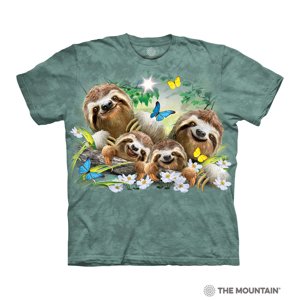 Pánské batikované triko The Mountain - Sloth Family Selfie - zelené Velikost: 4XL