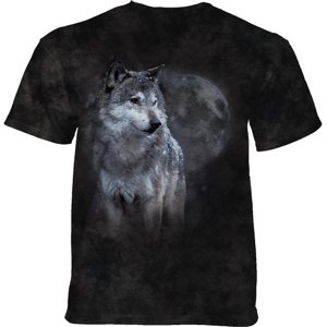 Pánské batikované triko The Mountain - WINTER'S EVE WOLF - vlci - černé Velikost: L