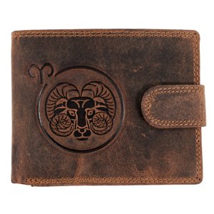 WILD Pánská kožená peněženka s přeskou s obrázky znamení - BERAN - hnědá