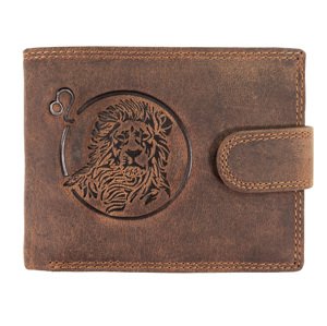 WILD Pánská kožená peněženka s přeskou s obrázky znamení - LEV - hnědá