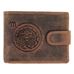 WILD Pánská kožená peněženka s přeskou s obrázky znamení - ŠTÍR - hnědá