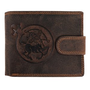 WILD Pánská kožená peněženka s přeskou s obrázky znamení - STŘELEC - hnědá