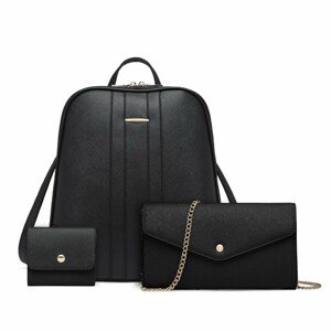 Miss Lulu sada elegantních doplňků : batoh/taška, crossbody kabelka a pouzdro na karty - černá - 12L