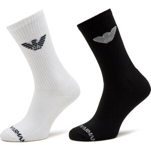 Sada 2 párů pánských vysokých ponožek Emporio Armani 303122 4R345 00911 Bianco/Nero