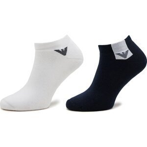 Sada 2 párů pánských nízkých ponožek Emporio Armani 306208 4R378 01736 Marine/Bianco