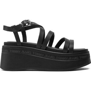 Sandály Tommy Jeans Tjw Strappy Wedge Sandal EN0EN02516 Černá