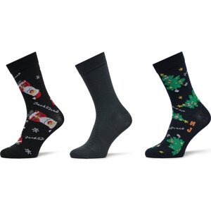Sada 3 párů dětských vysokých ponožek Jack&Jones Junior Holly Jolly 12267021 Černá