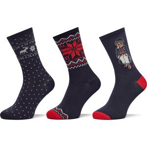 Sada 3 párů dámských vysokých ponožek Polo Ralph Lauren 455956272001 Tmavomodrá
