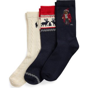 Sada 3 párů dětských vysokých ponožek Polo Ralph Lauren 444958812001 Tmavomodrá