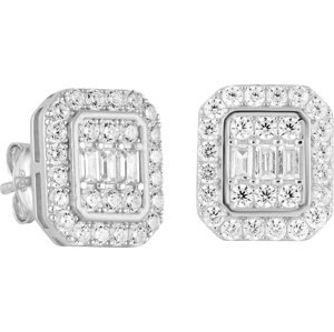 Naušnice ICED STUFF Diamond Stud Baguette Bílé zlato