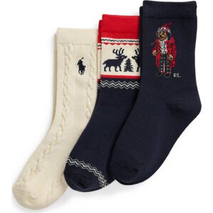 Sada 3 párů dětských vysokých ponožek Polo Ralph Lauren 443958812001 Tmavomodrá