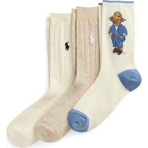 Sada 3 párů dámských vysokých ponožek Polo Ralph Lauren 455972027001 Béžová