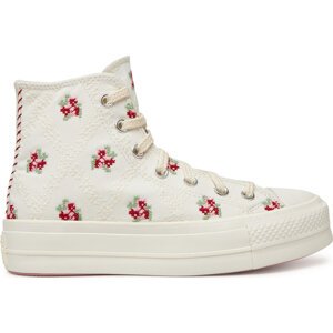 Plátěnky Converse Chuck Taylor All Star Lift Platform Rose Cross Stitch A13659C Bílá