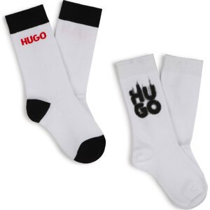 Sada 2 párů dětských vysokých ponožek HUGO G00324 Bílá