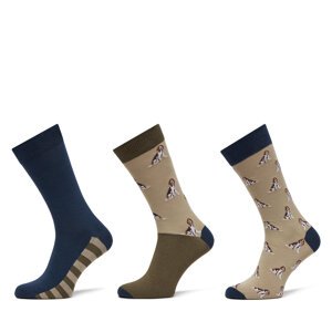 Sada 3 párů pánských vysokých ponožek Barbour Beagle Dog MGS0070BE31 Béžová