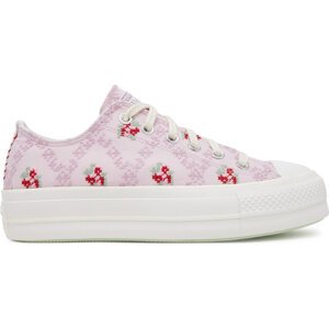 Plátěnky Converse Chuck Taylor All Star Lift Platform Rose Cross Stitch A13660C Růžová