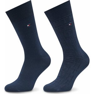 Sada 2 párů pánských vysokých ponožek Tommy Hilfiger 701222634 Navy 002