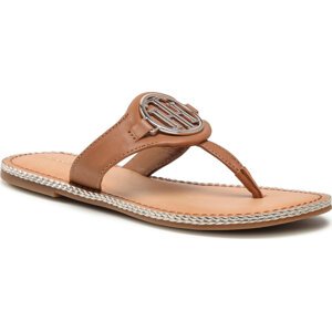 Žabky Tommy Hilfiger Essential Leather Flat Sandal FW0FW05620 Summer Cognac GU9