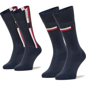 Sada 2 párů vysokých ponožek unisex Tommy Hilfiger 100001492 Navy 002