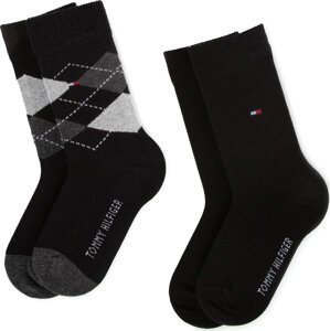 Sada 2 párů dětských vysokých ponožek Tommy Hilfiger 334013001 Black 200