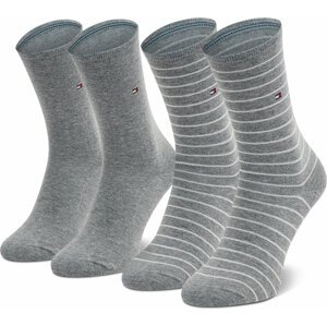 Sada 2 párů dámských vysokých ponožek Tommy Hilfiger 100001494 Middle Grey Melange 035