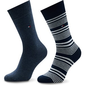 Sada 2 párů pánských vysokých ponožek Tommy Hilfiger 701222186 Navy 002