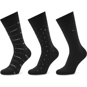 Sada 3 párů pánských vysokých ponožek Tommy Hilfiger 701220147 Black 001