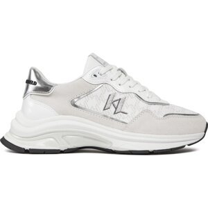 Sneakersy KARL LAGERFELD KL63165 White Lthr & Textile w/Silver