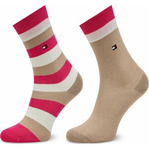 Sada 2 párů dětských vysokých ponožek Tommy Hilfiger 354009001 Sand/Pink Combo 053