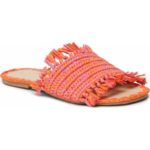 Nazouváky Manebi Fringed Knots Raffia Leather Sandals V 3.2 Y0 Orange Pink Melange