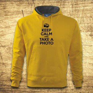 Mikina s kapucňou s motívom Keep calm and take a photo.