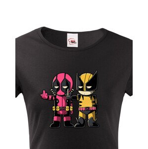 Dámské tričko Flip fiction - Deadpool a Wolverine. Skvělé jako dárek pro milovníky Marvelu